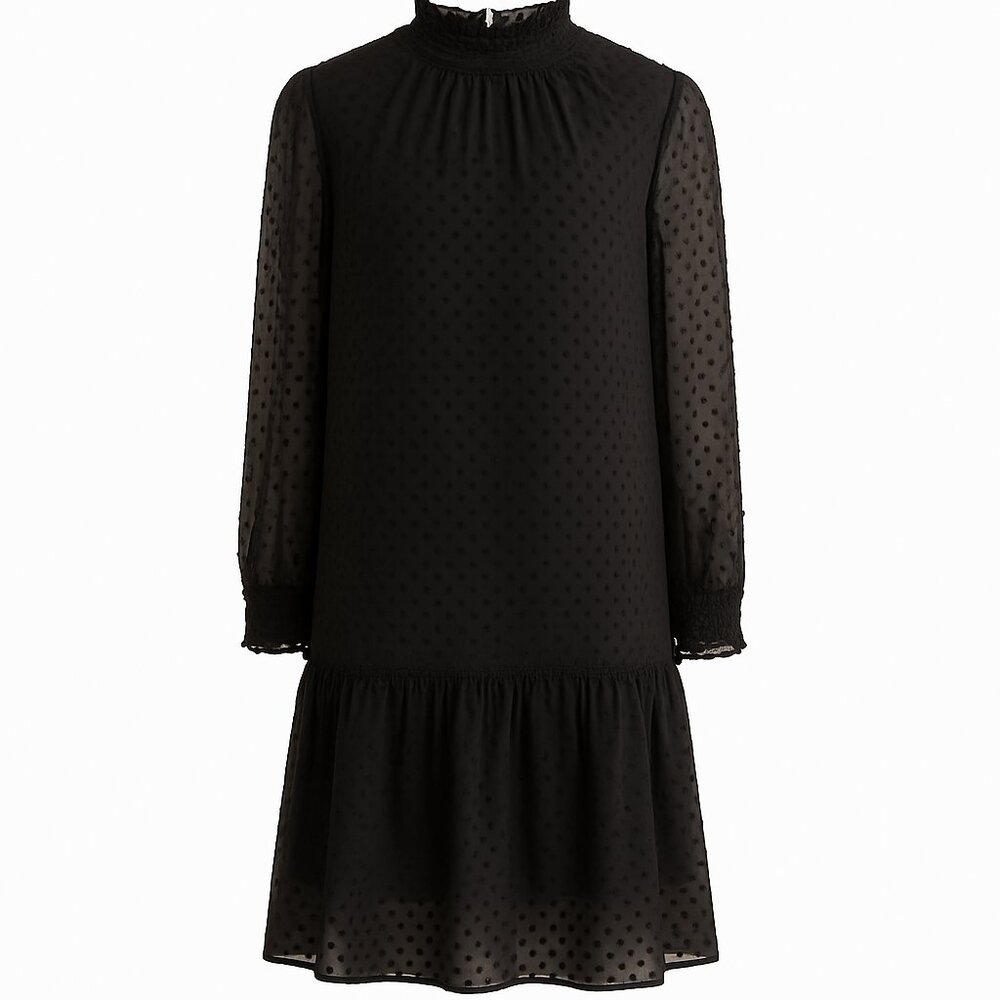 J.Crew Black Smocked Drop Waist Mini Dress in Swiss Dot Size Medium $98 NWT - Picture 4 of 5